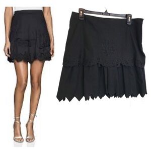 Debbie Shuchat Embroidered ZigZag Hem Layer Eyelet Mini Skirt Linen Spandex Sexy